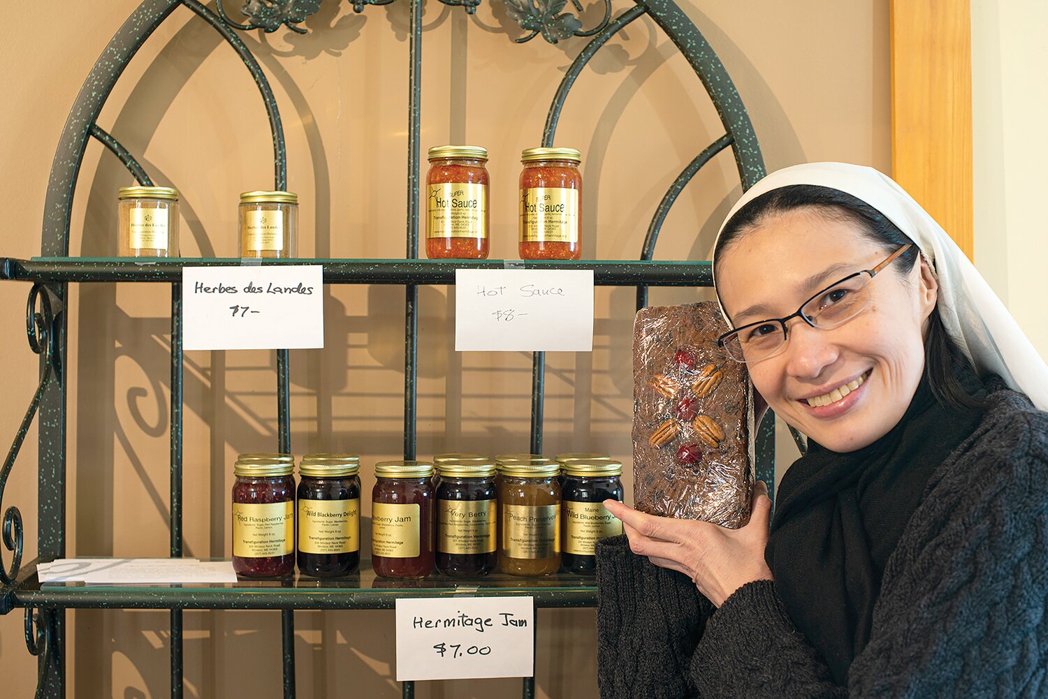 Transfiguration Hermitage in Windsor is a monastic community following the Rule of St. Benedict. Dedicated to a life of prayer, the religious sisters, Sister Anastasia pictured here, also produce the finest quality fruitcakes, baked goods, and jams, which they sell by mail order, online, at the hermitage, and at local farmers’ markets.